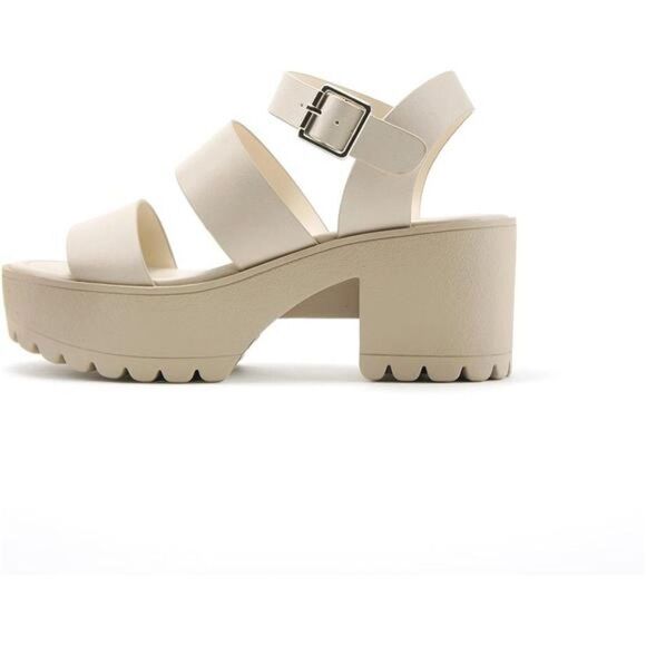 Women's Open Toe Two Bands Lug sole Fashion Block Heel Sandals Adjustable - Picture 1 of 5